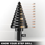 KSEIBI #5 HSS Step Drill Bit Set 1/4-1 3/8" with 3/8 Shank - Black Oxide Finish for Metal, Wood, Plastic Drilling - Durable, Precision Multi-Sized Bits with 3-Flat Shank 575055
