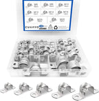142 Pcs Pipe Strap Clamp Assortment Kit, 304 Stainless Steel 2 Holes Rigid Pipe Strap U Braket Tube Pipe Strap Clamp