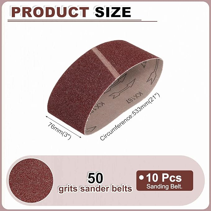 HARFINGTON 3 x 21 Inch Sanding Belts, 10 Pcs 50 Grit Aluminum Oxide Abrasive Belt Sander File Belt for Woodworking, Metal Polishing, Knife Sharpener