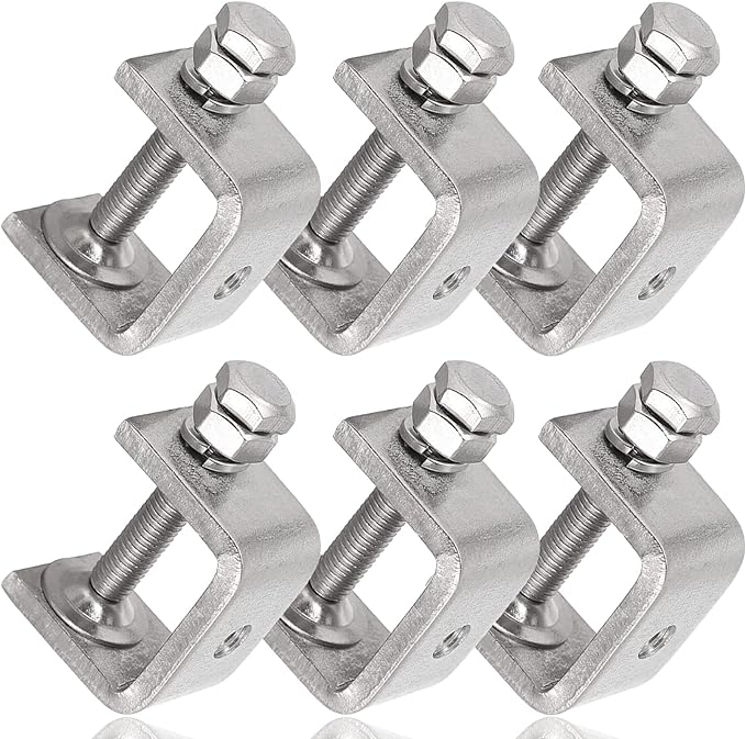 Stainless Steel C Clamps Mini 1 Inch for Mounting, Heavy Duty Metal U Clamps for Metal Working, Small Desk Clamp with Stable Wide Jaw Opening & Protective Pads/I-Beam Design (6pcs)