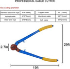 SANIK Long Hand Cable wire Cutter, MAX 100mm2, Carbon Steel Blades Cut Up To Φ10mm Steel Wire Ropes/Φ 7mm Steel Bar, 23.6Inch