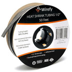 Wirefy 1/2" Heat Shrink Tubing - 3:1 Ratio - Adhesive Lined - a resistant Heat Shrink - Black - 50 Feet Roll