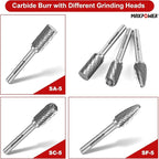MAXPOWER 1/4" Carbide Burr Set, 3-Piece Rotary Burrs, Double Cutting burrs Rotary File for Metal and Woodworking Drilling, Carving, Polishing, Engraving