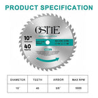 10-Inch Table Saw Blade 40 T, 5/8 Inch Arbor Circular Saw Blades, Carbide Tipped Teeth Miter Saw Blade for Cutting Wood, 1 Pack