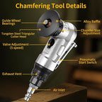 2 in 1 Pneumatic Chamfering Tool- Mini Air Chamfer Tool with Multi-Angle Chamfering Kit,45 Arc Corner Deburring Beveling Chamfer Machine for Metal, Acrylic,Woodworking (Silver)