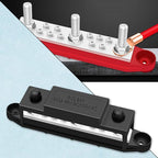 250A Power Distribution Block, 12V Bus Bar Marine 5/16" Stud, Busbars 12 Volt DC Battery Buss Bar, Automotive Busbar Terminal Block with Cover for Car and Boat (Black+Red)