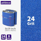 8 Packs 8 x 19 inch 24 Grit Blue Zirconia Cloth Floor Sanding Belts Ideal for Sanding Commercial and Residential Flooring