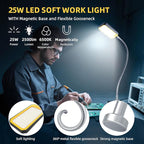 Magnetic Work Light, LED Machine Light with Flexible Gooseneck and Magnetic Base,25W 120 Volt Machine Light for Lathe,Work Bench, Sewing Machine, Workbench Industrial Lighting (25W Round Magnet)