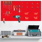 Peg Board,Pegboard Rack Garage Storage Steel Horizontal Peg Board Pack,Steel Pegboard Heavy Duty- 4 Pack 12-Inch X 24-Inch Metal Peg Board Tool Organization Panels (Red)