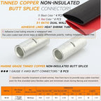 SVAAR 10PCS 1 Gauge Non Insulated Butt Connectors 1 AWG Uninsulated Butt Splice Connectors Crimp Repair Butt Splices Kit Tinned Copper Seamless Barrel Butt Splice Terminals & 10PCS 3:1 Heat Shrinks