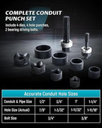 Lichamp Manual Knockout Punch Kit, Heavy Duty Metal Sheet Knock Out Box Hole Cutter Conduit Punch Driver Die Set