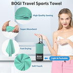 BOGI Microfiber Travel Sports Towel-Quick Dry Travel Soft Lightweight Absorbent Compact Sports Towel for Camping Gym Beach Bath Yoga Swimming Backpacking (L:60''x30''+16''x16''-Mint)