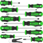 Amartisan 10-Piece Magnetic Screwdrivers Set, 5 Phillips and 5 Slotted Tips Professional Cushion Grip Screwdriver Set 2pcs Portable Multifunction Key Mini Screwdriver (Green)