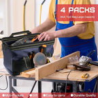 4 Pieces Tool Bag with Waterproof Strong Molded Base Multi Pockets Wide Mouth Tool Tote Multifunctional Tool Bag Large Capacity Organizer Heavy Duty Tool Storage Bag (Multicolor,16 Inch)
