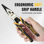 Multi-Function Needle Nose Pliers with Cutting, Stripping, Crimping and Gripping, 9-inch 6-in-1 Cr-V Steel Combination Pliers for Electricians and Homes