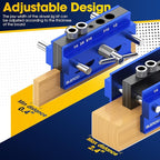 Self Centering Doweling Jig Kit, Drill Jig For Straight Holes Biscuit Joiner Set With 6 Drill Guide Bushings, Adjustable Width Drilling Guide Power Tool Accessory Jigs (Blue)