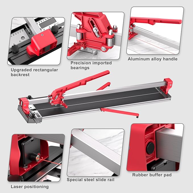 SHIJING 24-inch Manual Tile Cutter with Laser Cutting Guide Porcelain Tile Cutter with Split Platen,Double Aluminum Base,Tungsten Carbide Cutting Wheel