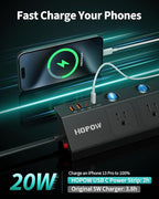 Flat Plug Power Strip with Individual Switches, 10 Ft Ultra Thin Flat Extension Cord, 5-Outlet Surge Protector with 2 USB-C (20W PD) & 2 USB-A, 1700 Joules, Wall Mount for Home Office, Black