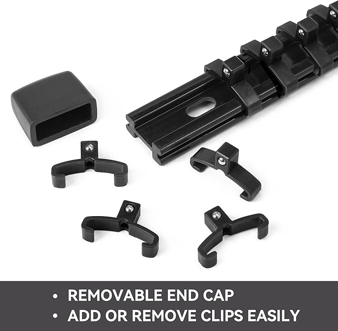 ALOANES 6 PC ABS Socket Organizer, 1/2 inch, 3/8 inch and 1/4 inch Drive Socket Rail Holders, Heavy Duty Socket Racks, Black Rails with Black Clips