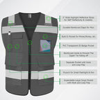 TCCFCCT High Visibility Reflective Safety Vest 5 Pockets - Men & Women, Hi Vis Vest for Construction with Walkie-talkie Strips, ANSI/ISEA Compliant, Grey L