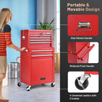 S AFSTAR 6-Drawer Rolling Tool Chest, High Capacity Tool Storage Cabinet with 4 Hooks, Locking System and Universal Wheels, 2-in-1 Detachable Large Toolbox for Garage Workshop (Red)