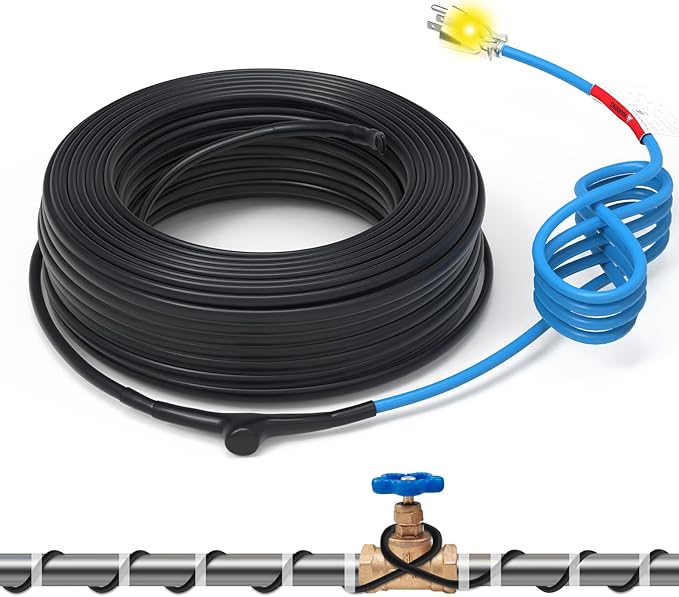120V 100FT Self-Regulating Pre-assembled Water Pipe Heat Cable for Pipe Freeze Protection, Energy-Saving Pipe Heating Cable Keeps Water Flowing at -40°F