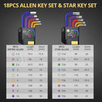 AMTOVL Allen Wrenches Sets, 18PCS Hex & Torx Key Set Long Ball End Allen Wrenches - Color-Coded Metric (1.5-10mm) & TORX (T10-T50)