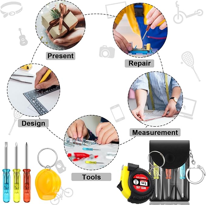 336 Pcs Mini Tape Screwdriver Keychain Set Christmas Men Gifts Bulk Adult Party Favors Multitool Pen Card Tool Measuring Keychains Stocking Christmas Stuffers for Men Dad (Multicolor)