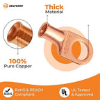 SELTERM 25pcs 4 AWG 1/2" Stud Battery Lugs, Ring Terminals, Heavy Duty Copper Wire Lugs, Battery Cable Ends, 4 Guage Ring Terminal Connectors, UL Bare Copper Eyelets Electrical Battery Cable Lugs