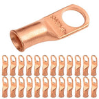 SELTERM 25pcs 4 AWG 3/8" Stud Battery Lugs, Ring Terminals, Heavy Duty Copper Wire Lugs, Battery Cable Ends, 4 Guage Ring Terminal Connectors, UL Bare Copper Eyelets Electrical Battery Cable Lugs