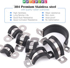 Glarks 16Pcs 12MM 2 Hole U-Tube Strap Clamp Set - 304 Stainless Steel Rubber Cushion Rigid Pipe Strap U Bracket Assortment Kit For Pipe Fixing