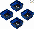 AMM Magnetic Tray, 4PC Foldable Magnetic Tool Tray Set for Bolts Screws Nuts & Small Metal Parts, Mechanic Tool Present for Men, 4.5 Inch Square (4PC, Blue)
