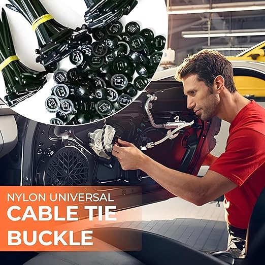 100PCS Nylon Universal Cable Tie Buckle, Heavy Duty Self Locking Nylon Zip Ties, 2025 Upgrade Multipurpose Plastic Cable Ties Tool, UV Resistant Black Zipties for Car Daily Repair