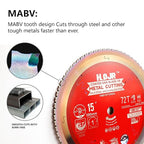 Metal Cutting Circular Saw Blade, Steel and Stainless Steel Cutting, The Cutting Head uses a Special Anti-Heat Sticking Coating with high Finish and Long Life,FMB 15 inch 72-Tooth 1" -TA