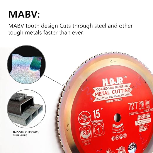 Metal Cutting Circular Saw Blade, Steel and Stainless Steel Cutting, The Cutting Head uses a Special Anti-Heat Sticking Coating with high Finish and Long Life,FMB 15 inch 72-Tooth 1" -TA