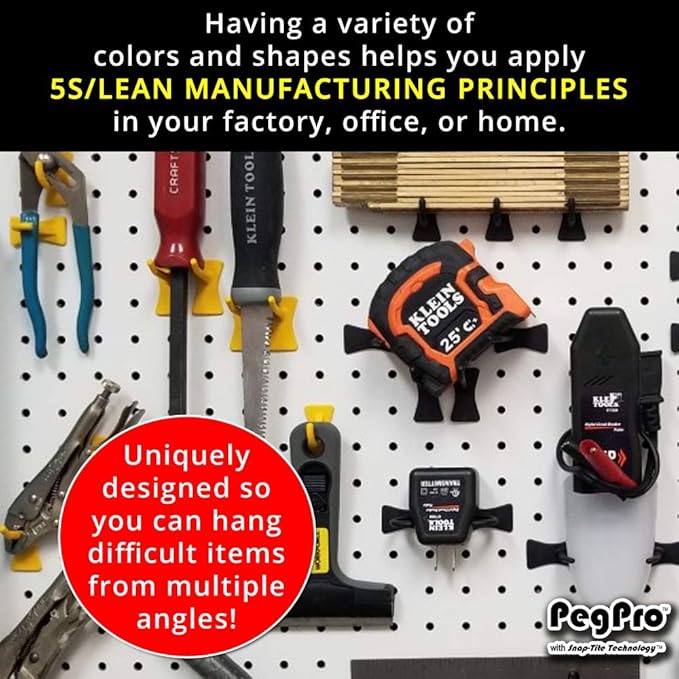 PegPro® J, 1", 2" Hooks Kit for Standard “Wood Fiber” pegboard – Durable Plastic Pegboard Hooks - for Garage, Kitchen, Craft Room, and More (J, 1", 2" Hook - 50 Pack, White)