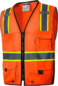 SKSAFETY 10 Pockets Professional Safety Vest, Class 2 High Visibility, Orange, 3XL