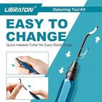 Libraton Deburring Tool with 11 High Speed Steel Blades (BS1010), 360 Degree Rotary Head Deburring Tool for Metal, Resin, Aluminum, Copper, Plastic, 3D Printing, Wood