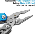 HANSHI Camping Axe Multitool with YG10 Tungsten Steel Replaceable Wire Cutters for Gift,17 in 1 Multi Tool with Spring-Action Pliers,Knife,Screwdriver,Flint Rob,Safty Whistle with Nylon Sheath (Blue)