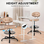 Misolant Armless Drafting Chair, Tall Office Chair no Wheels with Footrest Ring for Standing Desk, Small Faux Leather Executive Office Chair with Adjustable Height for Bar Counter Desk, Brown