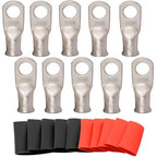 SVAAR 10pcs 2 AWG - 3/8'' Tinned Copper Cable Lugs Wire Lugs UL Listed 2 Gauge Ring Terminals Wire Lugs Battery Cable Ends Heavy Duty Closed End Crimp Connectors with 10pcs 3:1 Heat Shrink Tubings