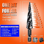 Four Spiral Flute Step Drill Bit for Metal,M35 Cobalt Unibit Step Drill Bit Set 1/8"-1/2"(13 Sizes),Wear-Resistant AlTiN Coated,1/4" Hex Shank for Metal, Stainless Steel, Aluminum, Plastic