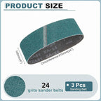 HARFINGTON 4 x 24 Inch Sanding Belts, 3 Pcs 24 Grit Zirconia Abrasive Belt Sander File Belt for Woodworking, Metal Polishing, Knife Sharpener