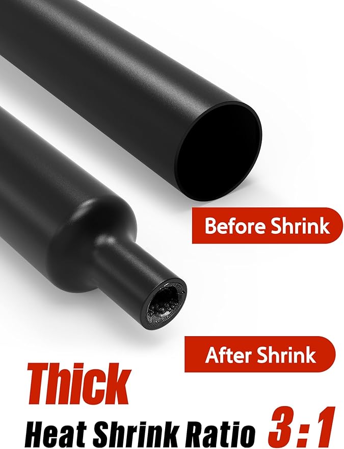 Lsnisni 3:1 Heat Shrink Tubing Ø5/8inch ＆ 3/4inch 13ft, Marine Grade Waterproof, Dual Wall Adhesive Lined, Heat-Shrink Tubing Black (Ø5/8” 13ft)