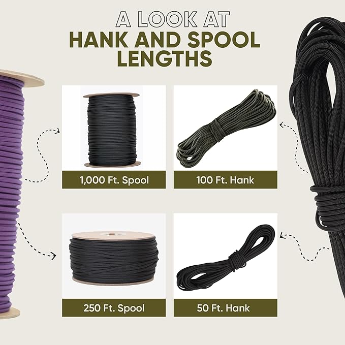 The Paracord Store | Type III 550 Paracord - 100 FT Hank, Walnut Brown | Heavy Duty 7 Strand Tactical Paracord - USA Made Nylon Outdoor Parachute Cord for Camping, Fishing & More - Survival Cord