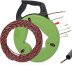 100Ft Fish Tape Wire Puller Through Conduit Thickened Polyester 3 Core Braid Pulling Fish Tape Electrical Fish Tape with Ergonomic Handle Fishtape Wire Pulling Tools with 6 Adapters (4.5mm*30M)
