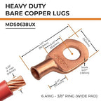 SELTERM 10pcs 6 AWG - 3/8" Stud (Wide Pad) - Battery Lugs, Heavy Duty Wire Lugs, Ring Terminals, Battery Cable Ends,6 Gauge Terminals, UL Bare Copper Eyelets Electrical Battery Terminal Connectors