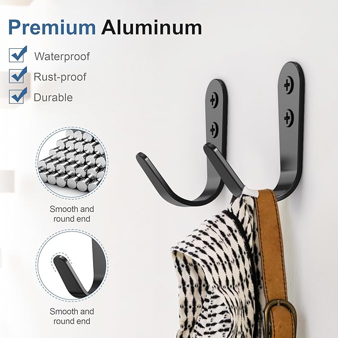 10PCS Hooks - Wall Mount Coat Hooks with 20 Screws for Hanging Coats, Towels, Backpacks, Hats, Dog Leashes, Coffee Mugs