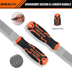 REALTEK 3-Piece 12" Wood Rasp File Set with 4" Longer Rubber Grip, T12 High Carbon Wood File Set for Woodworking, Flat/Half Round/Round Perfect Files for Wood Manual Cutting and Sharping