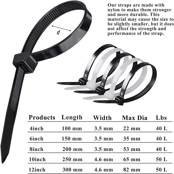 4 Inch White Cable Tie Zip Ties Nylon Zip Ties Plastic Ties 100Pcs